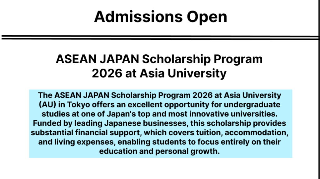 ASEANJAPAN Scholarship Program 2026 at Asia University