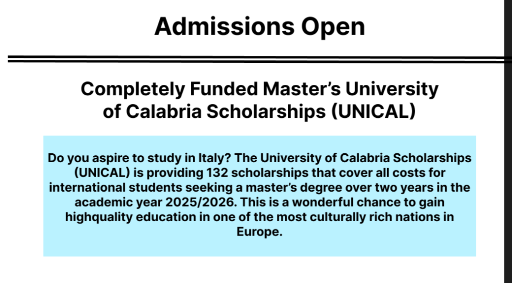 Completely Funded Masters University of Calabria Scholarships