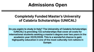 Completely Funded Masters University of Calabria Scholarships