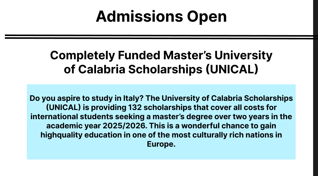 Completely Funded Masters University of Calabria Scholarships
