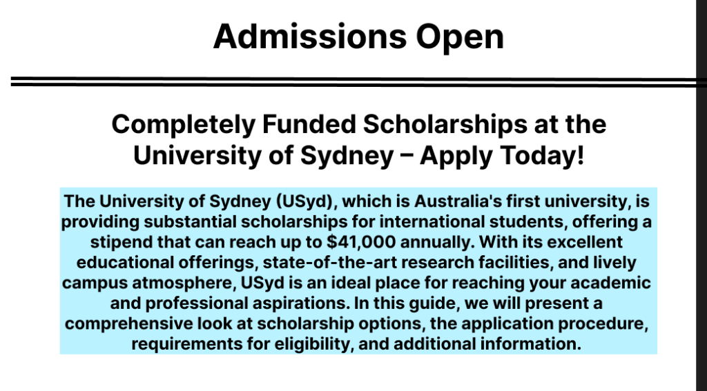 Completely Funded Scholarships at the University of Sydney