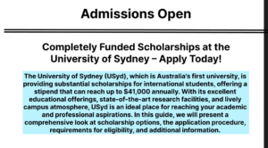 Completely Funded Scholarships at the University of Sydney