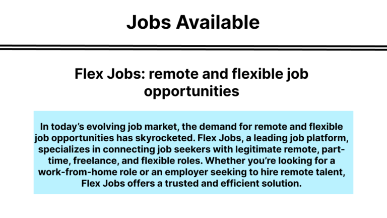 Flex Jobs platform showcasing remote and flexible job opportunities for job seekers and employers.