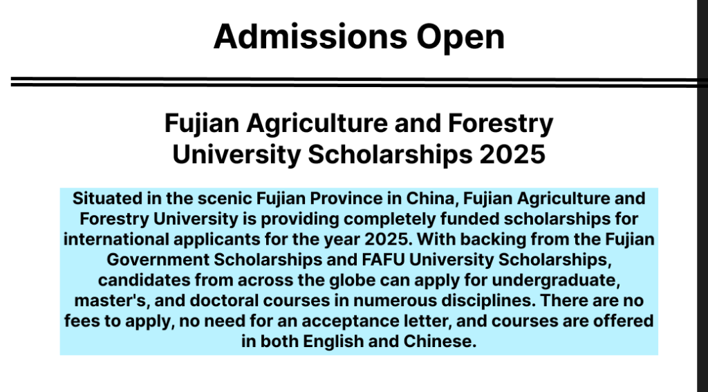 Fujian Agriculture and Forestry University Scholarships 2025