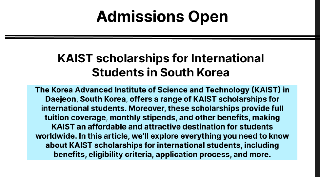 KAIST scholarships for International Students