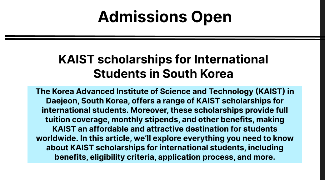 KAIST scholarships for International Students