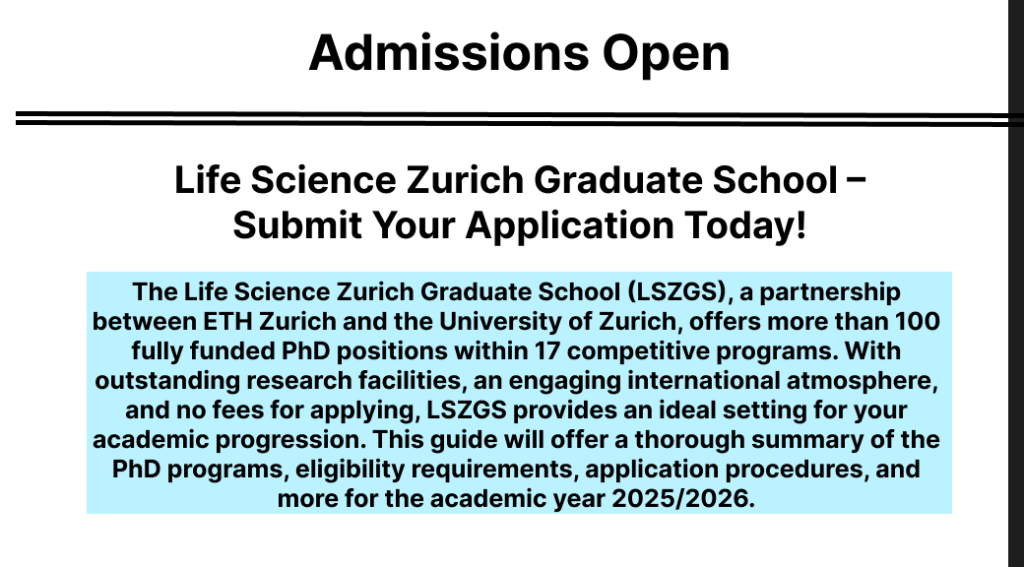 Life Science Zurich Graduate School Submit Your Application Today