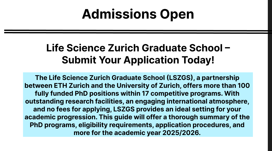 Life Science Zurich Graduate School Submit Your Application Today