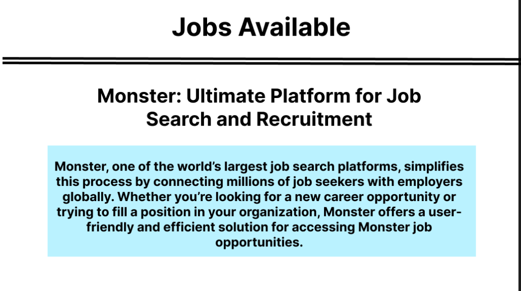 Monster platform showcasing Monster job opportunities for job seekers and employers.