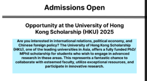 Opportunity at the University of Hong Kong Scholarship (HKU) 2025