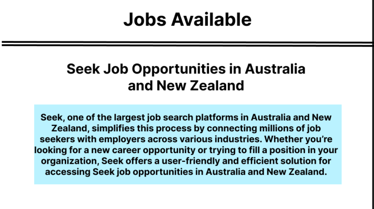 Seek platform showcasing Seek job opportunities in Australia and New Zealand for job seekers and employers.