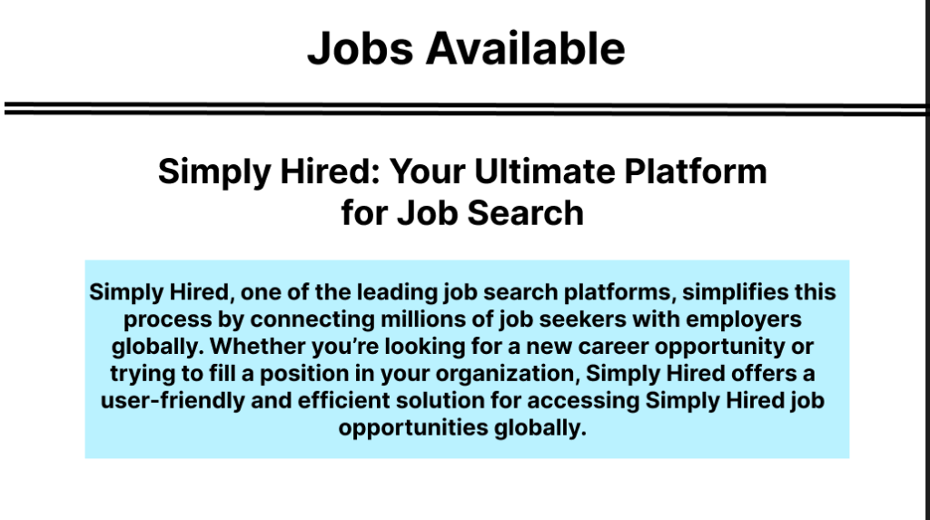 Simply Hired platform showcasing Simply Hired job opportunities globally for job seekers and employers.