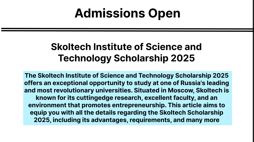 Skoltech Institute of Science and Technology Scholarship 2025
