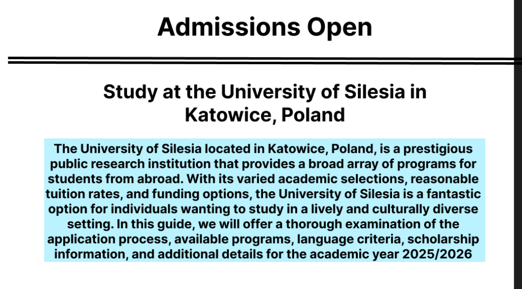 Study at the University of Silesia in Katowice, Poland
