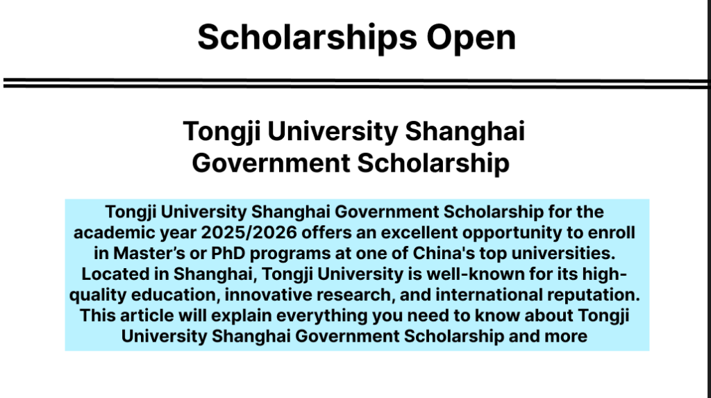 Tongji University Shanghai Government Scholarship