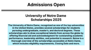 University of Notre Dame Scholarships 2025