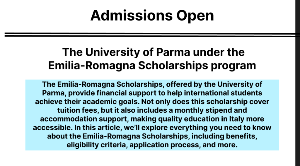 University of Parma under the Emilia-Romagna Scholarships program