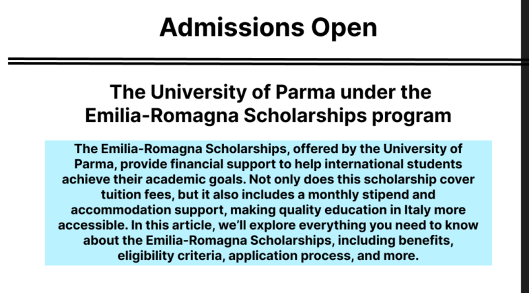 University of Parma under the Emilia-Romagna Scholarships program