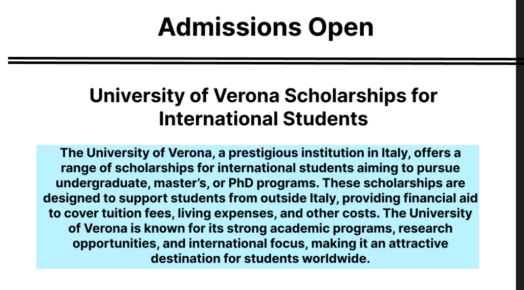 University of Verona Scholarships for International Students